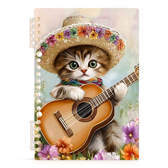 Spiral Journal Notebook Cat Guitar A5 Lined Hardcover PP Material with 60 Pages Paper College Ruled Notebook for Work Note Taking Writing 5.7x8.3 Inch