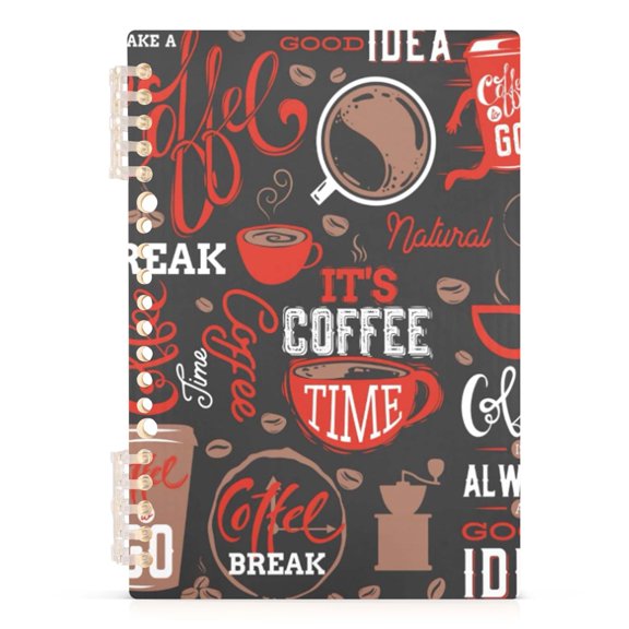 Spiral Journal Notebook Coffee Time Chic Cafe A5 Lined Hardcover PP Material with 60 Pages Paper College Ruled Notebook for Work Note Taking Writing 5.7x8.3 Inch