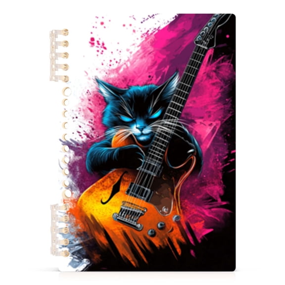 Spiral Journal Notebook Cool Cat Playing Guitar A5 Lined Hardcover PP Material with 60 Pages Paper College Ruled Notebook for Work Note Taking Writing 5.7x8.3 Inch