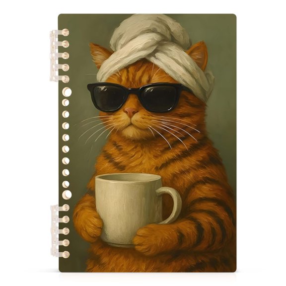 Spiral Journal Notebook Cool Orange Tabby Cat A5 Lined Hardcover PP Material with 60 Pages Paper College Ruled Notebook for Work Note Taking Writing 5.7x8.3 Inch