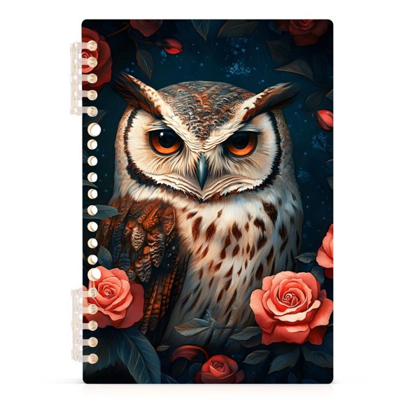 Spiral Journal Notebook Cool Owl A5 Lined Hardcover PP Material with 60 Pages Paper College Ruled Notebook for Work Note Taking Writing 5.7x8.3 Inch