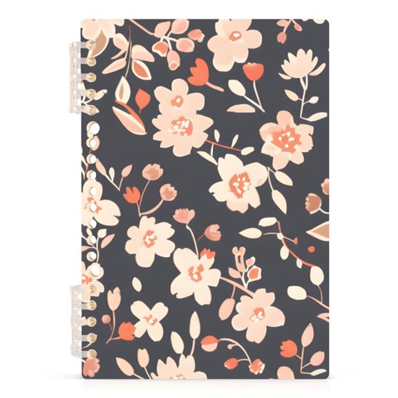 Spiral Journal Notebook Coral Colored Tiny Floral A5 Lined Hardcover PP Material with 60 Pages Paper College Ruled Notebook for Work Note Taking Writing 5.7x8.3 inch
