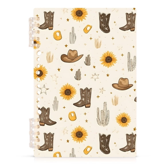 Spiral Journal Notebook Cowboy Boots Cactus Sunflower A5 Lined Hardcover PP Material with 60 Pages Paper College Ruled Notebook for Work Note Taking Writing 5.7x8.3 Inch