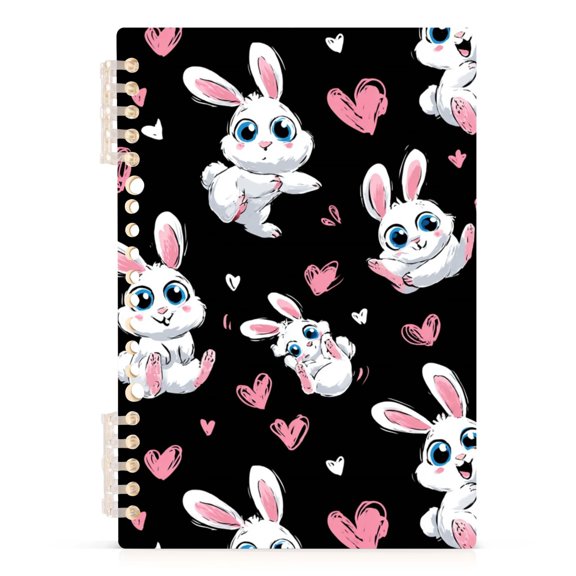 Spiral Journal Notebook Cute Rabbit Heart Shape A5 Lined Hardcover PP Material with 60 Pages Paper College Ruled Notebook for Work Note Taking Writing 5.7x8.3 Inch