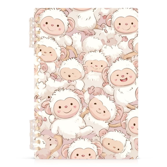 Spiral Journal Notebook Cute White Monkey A5 Lined Hardcover PP Material with 60 Pages Paper College Ruled Notebook for Work Note Taking Writing 5.7x8.3 Inch