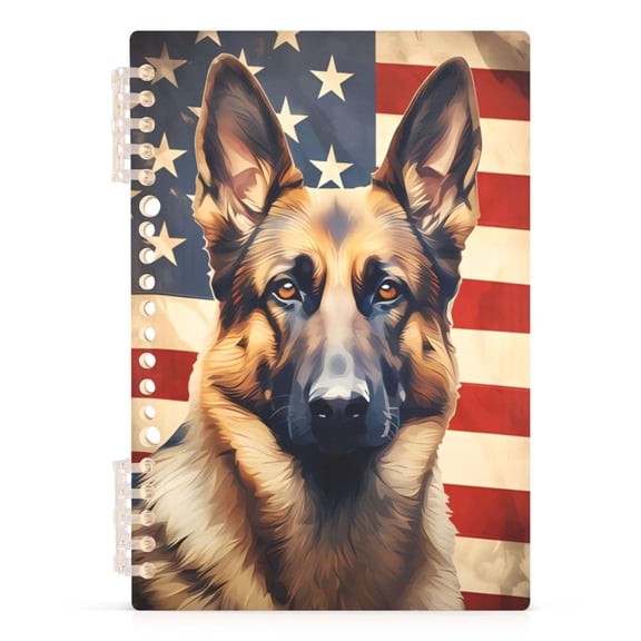 Spiral Journal Notebook Dog German Shepherd American Flag A5 Lined Hardcover PP Material with 60 Pages Paper College Ruled Notebook for Work Note Taking Writing 5.7x8.3 Inch