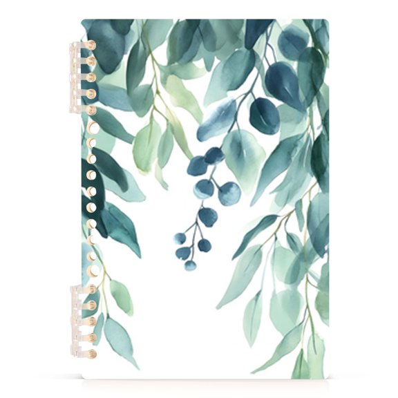 Spiral Journal Notebook Eucalyptus Leaves Watercolor A5 Lined Hardcover PP Material with 60 Pages Paper College Ruled Notebook for Work Note Taking Writing 5.7x8.3 Inch