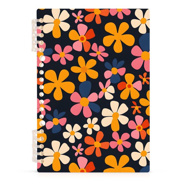 Spiral Journal Notebook Floral Groovy Vector A5 Lined Hardcover PP Material with 60 Pages Paper College Ruled Notebook for Work Note Taking Writing 5.7x8.3 Inch