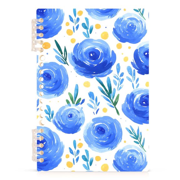 Spiral Journal Notebook Flower Leaves Tile Blue Leaves A5 Lined Hardcover PP Material with 60 Pages Paper College Ruled Notebook for Work Note Taking Writing 5.7x8.3 Inch