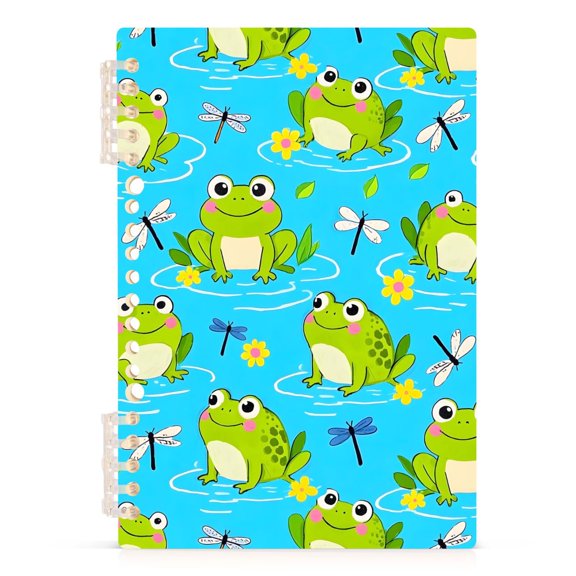 Spiral Journal Notebook Frog Dragonfly Lotus Leaf A5 Lined Hardcover PP Material with 60 Pages Paper College Ruled Notebook for Work Note Taking Writing 5.7x8.3 Inch