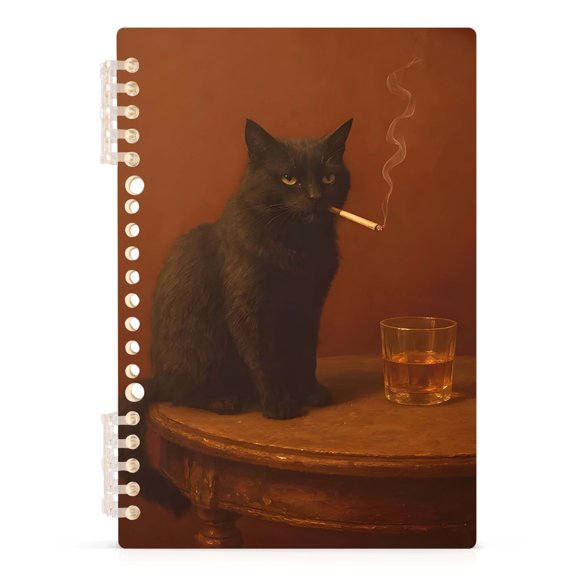 Spiral Journal Notebook Funny Black Cat A5 Lined Hardcover PP Material with 60 Pages Paper College Ruled Notebook for Work Note Taking Writing 5.7x8.3 Inch