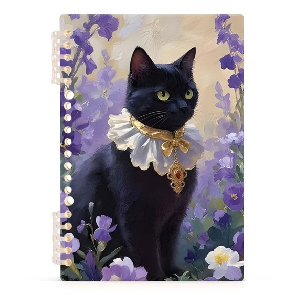 Spiral Journal Notebook Funny Black Cat A5 Lined Hardcover PP Material with 60 Pages Paper College Ruled Notebook for Work Note Taking Writing 5.7x8.3 Inch