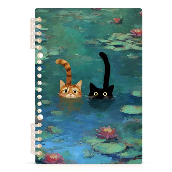 Spiral Journal Notebook Funny Cat A5 Lined Hardcover PP Material with 60 Pages Paper College Ruled Notebook for Work Note Taking Writing 5.7x8.3 Inch