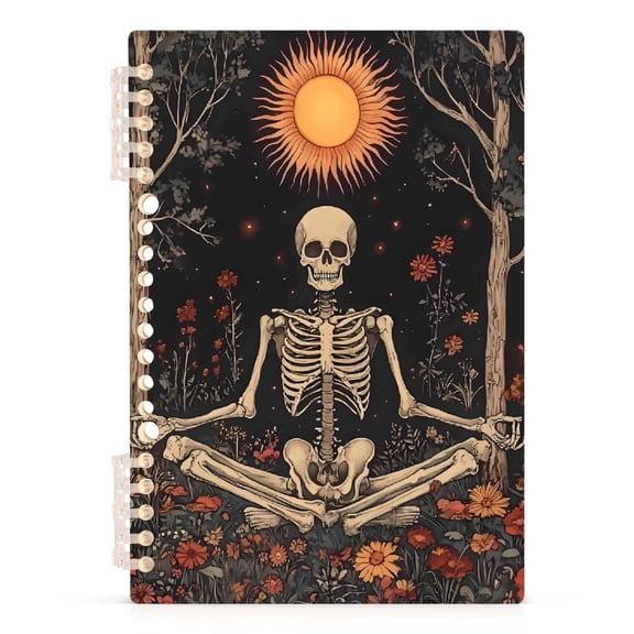 Spiral Journal Notebook Funny Skeleton Boho Sun A5 Lined Hardcover PP Material with 60 Pages Paper College Ruled Notebook for Work Note Taking Writing 5.7x8.3 Inch