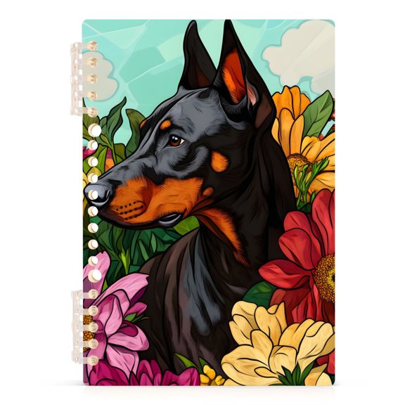 Spiral Journal Notebook German Shepherd Red Flower A5 Lined Hardcover PP Material with 60 Pages Paper College Ruled Notebook for Work Note Taking Writing 5.7x8.3 Inch