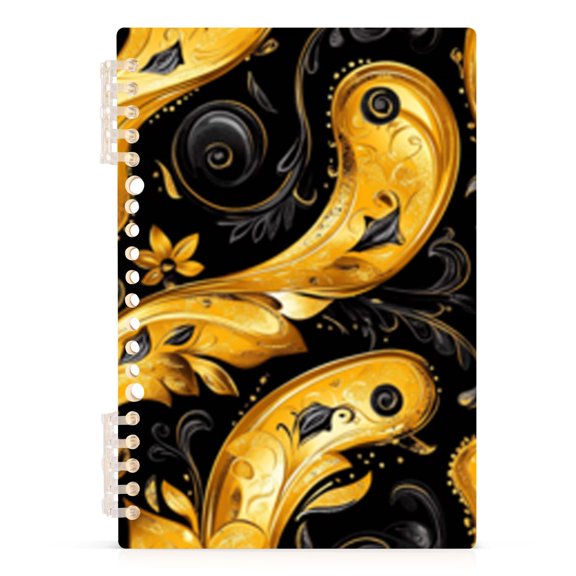 Spiral Journal Notebook Gold Modern Art Deco A5 Lined Hardcover PP Material with 60 Pages Paper College Ruled Notebook for Work Note Taking Writing 5.7x8.3 Inch