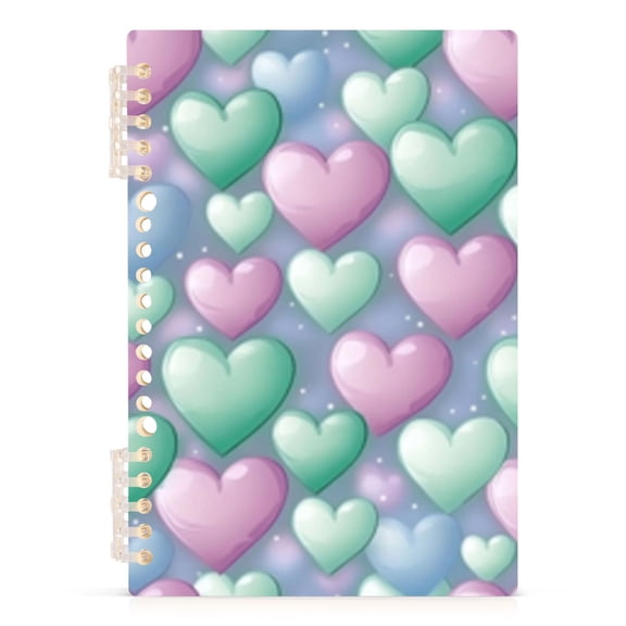 Spiral Journal Notebook Green Pink Heart A5 Lined Hardcover PP Material with 60 Pages Paper College Ruled Notebook for Work Note Taking Writing 5.7x8.3 Inch