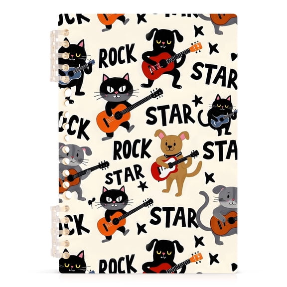 Spiral Journal Notebook Guitar Cat A5 Lined Hardcover PP Material with 60 Pages Paper College Ruled Notebook for Work Note Taking Writing 5.7x8.3 Inch