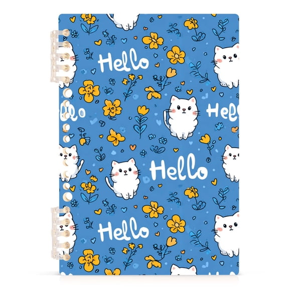 Spiral Journal Notebook Heart Shaped Flower Cat A5 Lined Hardcover PP Material with 60 Pages Paper College Ruled Notebook for Work Note Taking Writing 5.7x8.3 Inch