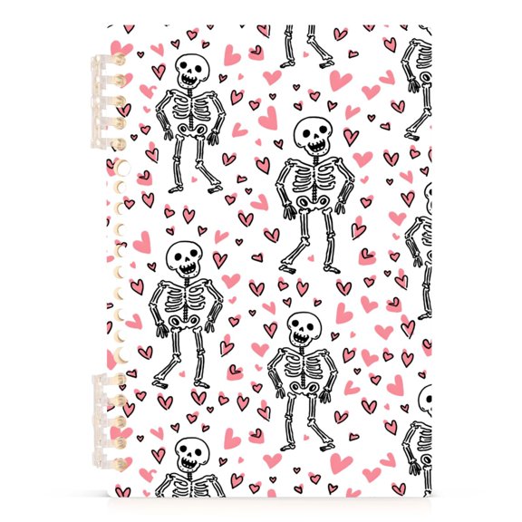 Spiral Journal Notebook Heart Skull A5 Lined Hardcover PP Material with 60 Pages Paper College Ruled Notebook for Work Note Taking Writing 5.7x8.3 Inch