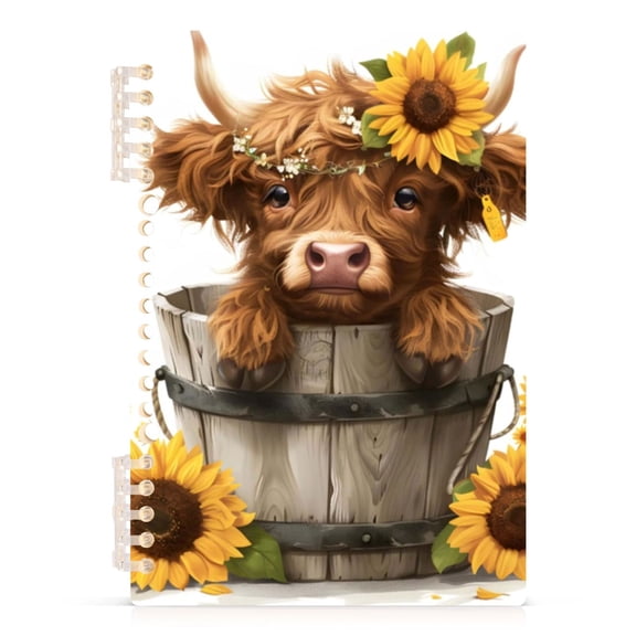 Spiral Journal Notebook Highland Cow A5 Lined Hardcover PP Material with 60 Pages Paper College Ruled Notebook for Work Note Taking Writing 5.7x8.3 Inch
