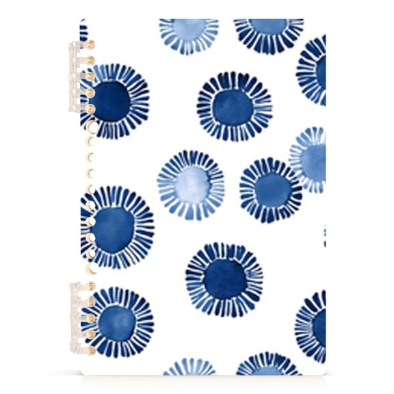 Spiral Journal Notebook Indigo Blue Print on White A5 Lined Hardcover PP Material with 60 Pages Paper College Ruled Notebook for Work Note Taking Writing 5.7x8.3 Inch