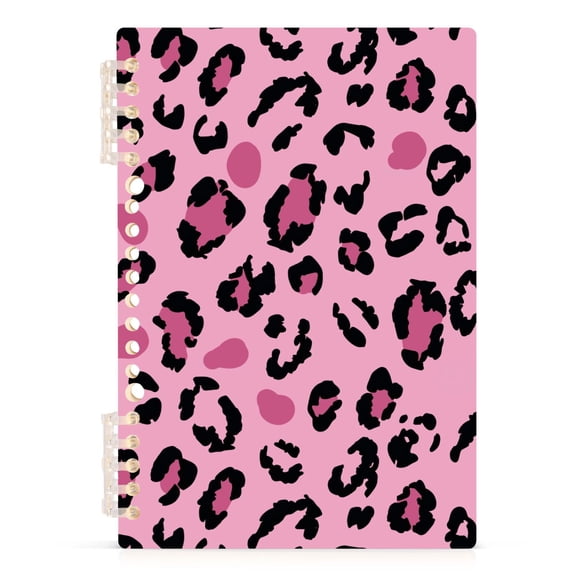 Spiral Journal Notebook Leopard Print Pink Pattern A5 Lined Hardcover PP Material with 60 Pages Paper College Ruled Notebook for Work Note Taking Writing 5.7x8.3 Inch