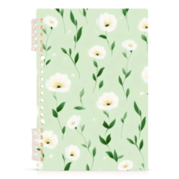 Spiral Journal Notebook Light Green White Florals A5 Lined Hardcover PP Material with 60 Pages Paper College Ruled Notebook for Work Note Taking Writing 5.7x8.3 Inch