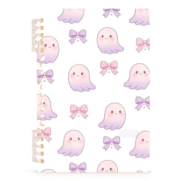 Spiral Journal Notebook Little Ghost Bow A5 Lined Hardcover PP Material with 60 Pages Paper College Ruled Notebook for Work Note Taking Writing 5.7x8.3 Inch