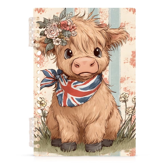 Spiral Journal Notebook Little Highland Cow British Flag A5 Lined Hardcover PP Material with 60 Pages Paper College Ruled Notebook for Work Note Taking Writing 5.7x8.3 Inch