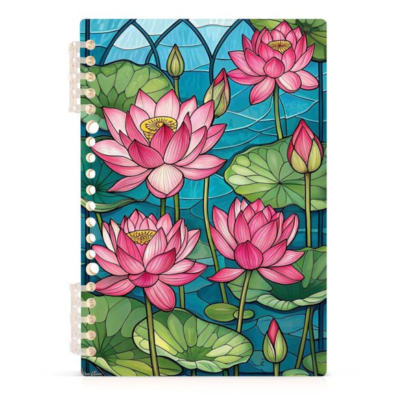Spiral Journal Notebook Lotus A5 Lined Hardcover PP Material with 60 Pages Paper College Ruled Notebook for Work Note Taking Writing 5.7x8.3 Inch