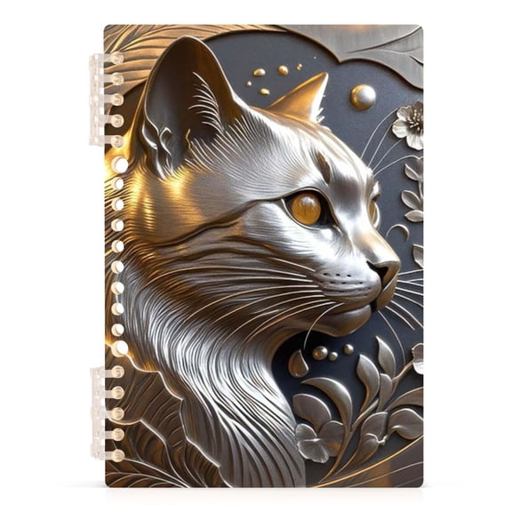 Spiral Journal Notebook Metal Cat A5 Lined Hardcover PP Material with 60 Pages Paper College Ruled Notebook for Work Note Taking Writing 5.7x8.3 Inch
