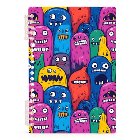 Spiral Journal Notebook Monster Cartoon Doodle A5 Lined Hardcover PP Material with 60 Pages Paper College Ruled Notebook for Work Note Taking Writing 5.7x8.3 Inch