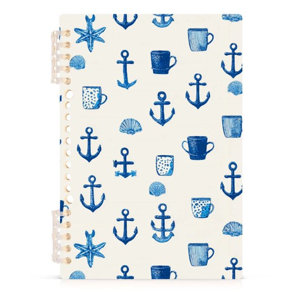 Spiral Journal Notebook Ocean Anchor A5 Lined Hardcover PP Material with 60 Pages Paper College Ruled Notebook for Work Note Taking Writing 5.7x8.3 Inch