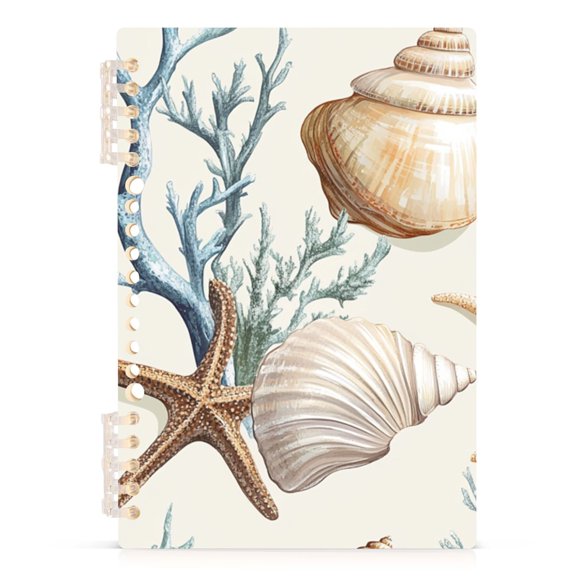 Spiral Journal Notebook Ocean Shell Coral Pattern A5 Lined Hardcover PP Material with 60 Pages Paper College Ruled Notebook for Work Note Taking Writing 5.7x8.3 inch