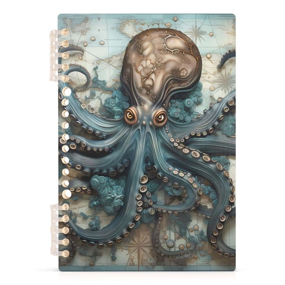 Spiral Journal Notebook Octopus Map A5 Lined Hardcover PP Material with 60 Pages Paper College Ruled Notebook for Work Note Taking Writing 5.7x8.3 Inch