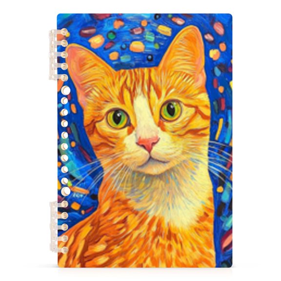 Spiral Journal Notebook Orange Cat Art A5 Lined Hardcover PP Material with 60 Pages Paper College Ruled Notebook for Work Note Taking Writing 5.7x8.3 Inch