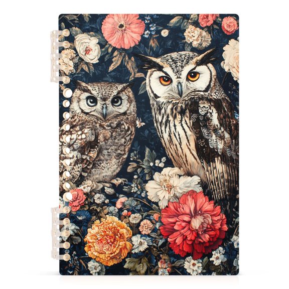 Spiral Journal Notebook Owl Flower A5 Lined Hardcover PP Material with 60 Pages Paper College Ruled Notebook for Work Note Taking Writing 5.7x8.3 Inch