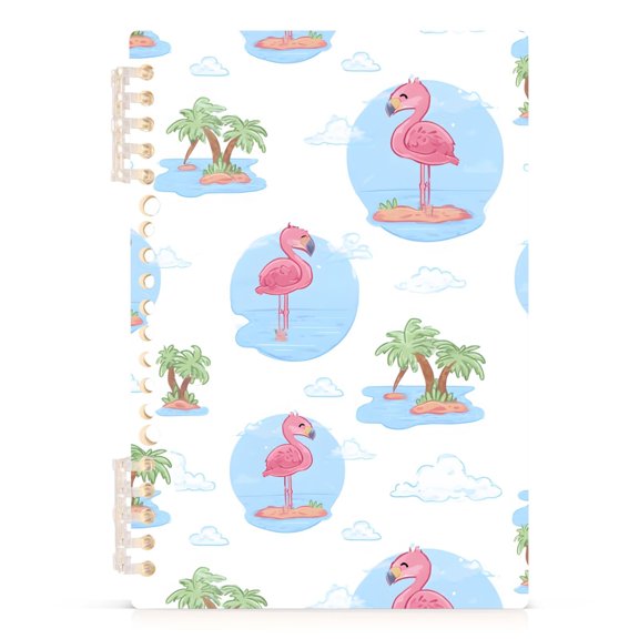 Spiral Journal Notebook Palm Tree Flamingo A5 Lined Hardcover PP Material with 60 Pages Paper College Ruled Notebook for Work Note Taking Writing 5.7x8.3 Inch
