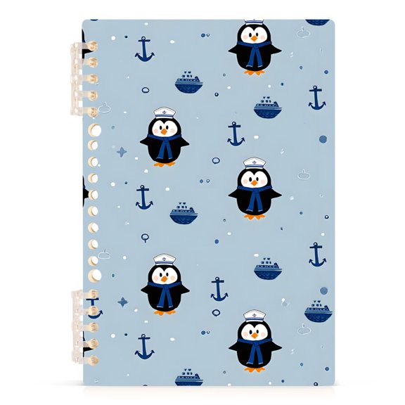 Spiral Journal Notebook Penguin Boat Anchor A5 Lined Hardcover PP Material with 60 Pages Paper College Ruled Notebook for Work Note Taking Writing 5.7x8.3 Inch