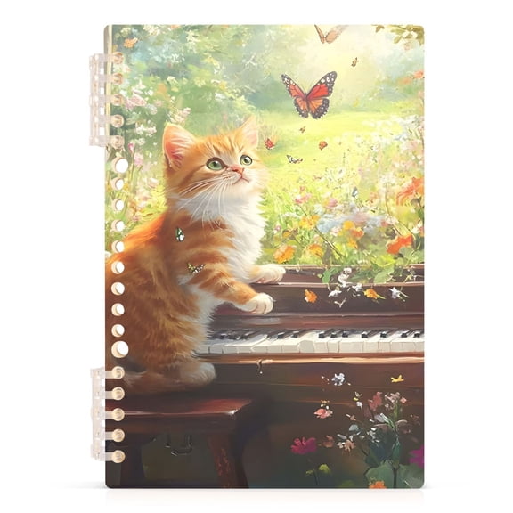 Spiral Journal Notebook Piano Cat A5 Lined Hardcover PP Material with 60 Pages Paper College Ruled Notebook for Work Note Taking Writing 5.7x8.3 Inch