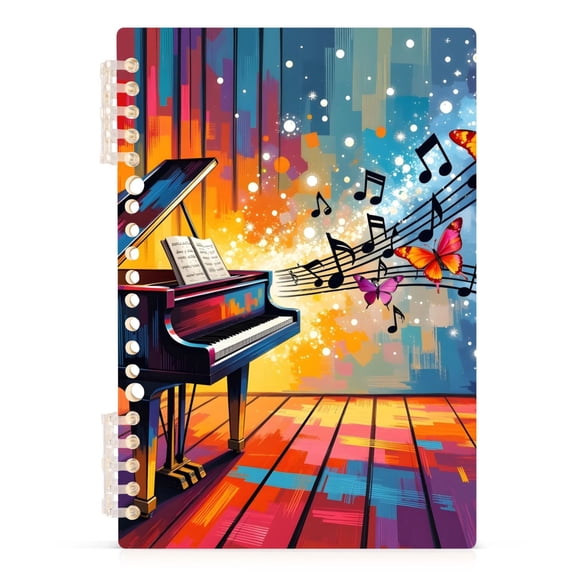 Spiral Journal Notebook Piano Notes Butterfly A5 Lined Hardcover PP Material with 60 Pages Paper College Ruled Notebook for Work Note Taking Writing 5.7x8.3 Inch