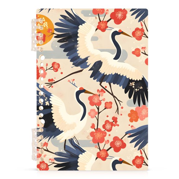Spiral Journal Notebook Picture Flower Crane A5 Lined Hardcover PP Material with 60 Pages Paper College Ruled Notebook for Work Note Taking Writing 5.7x8.3 Inch