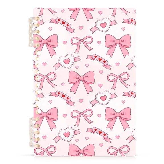 Spiral Journal Notebook Pink Heart Bow A5 Lined Hardcover PP Material with 60 Pages Paper College Ruled Notebook for Work Note Taking Writing 5.7x8.3 Inch