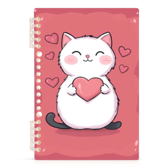 Spiral Journal Notebook Pink Love Heart Cat A5 Lined Hardcover PP Material with 60 Pages Paper College Ruled Notebook for Work Note Taking Writing 5.7x8.3 Inch