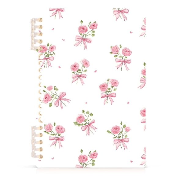 Spiral Journal Notebook Pink Rose with Bow A5 Lined Hardcover PP Material with 60 Pages Paper College Ruled Notebook for Work Note Taking Writing 5.7x8.3 Inch