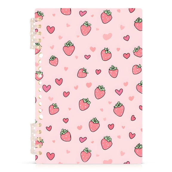 Spiral Journal Notebook Pink Strawberry Heart A5 Lined Hardcover PP Material with 60 Pages Paper College Ruled Notebook for Work Note Taking Writing 5.7x8.3 Inch
