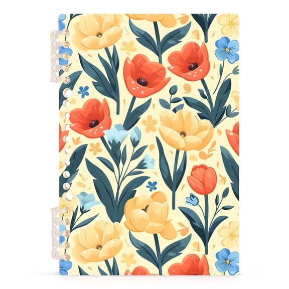 Spiral Journal Notebook Plane Leaves Flower Yellow A5 Lined Hardcover PP Material with 60 Pages Paper College Ruled Notebook for Work Note Taking Writing 5.7x8.3 Inch