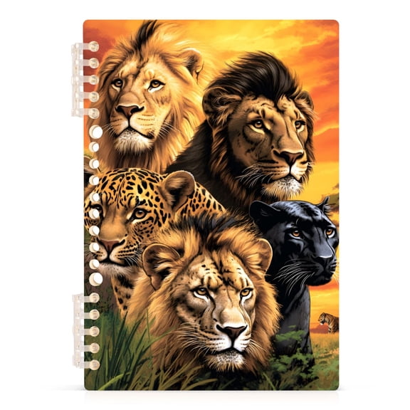 Spiral Journal Notebook Poster Depicting Five Animals Lion A5 Lined Hardcover PP Material with 60 Pages Paper College Ruled Notebook for Work Note Taking Writing 5.7x8.3 Inch