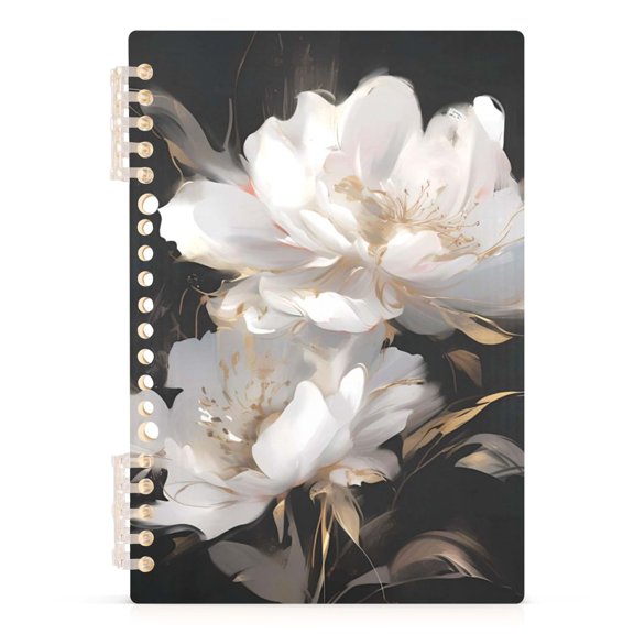 Spiral Journal Notebook Pure White Flowers A5 Lined Hardcover PP Material with 60 Pages Paper College Ruled Notebook for Work Note Taking Writing 5.7x8.3 Inch